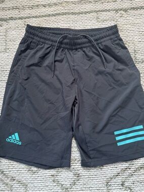 adidas Black Athletic Shorts with Teal Stripes